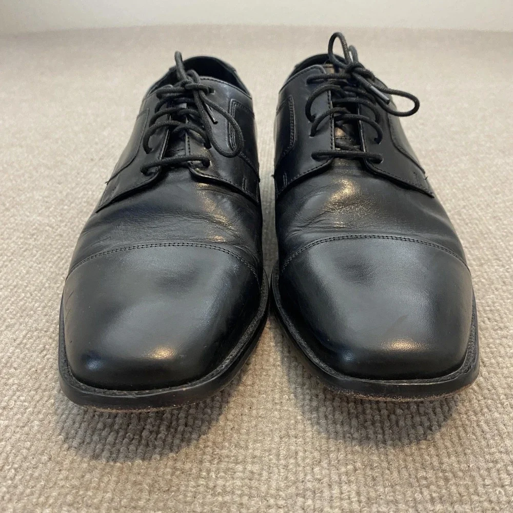 Johnston & Murphy Shoes Mens Size 11 W Black Leather Cap Toe Derby 59-11567